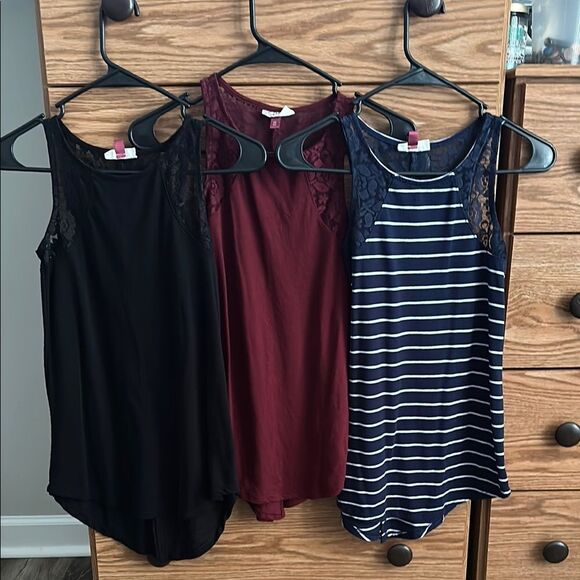Tops - 3 So juniors Sleeveless Tops - Black, Burgundy, and Navy Striped
